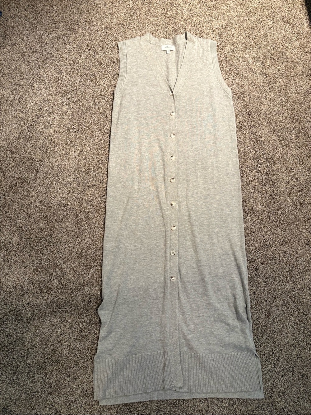 bohme Sleeveless Button-Front Maxi Dress in Light Gray